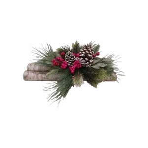 NWT Christmas Berry Pinecone Faux Yule Log Old Time Pottery Birch Floral - Picture 1 of 10