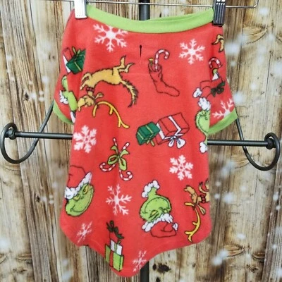 Dog Shirt Grinch Liteweight Fleece Red Dog Medium Holiday Short Sleeve Christmas - Image 1 of 4
