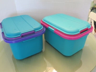 Eagle Craftstor Sewing Craft Plastic Storage Totes 14" Teal/Pink/Purple Lot of 2 - Изображение 1 из 4