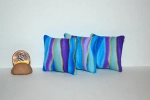 1:12 Scale Miniature Dollhouse Pillows Cushions 3 Handmade Pillows Pretty Stripe - Picture 1 of 4