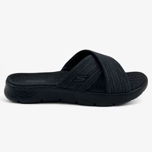Skechers Go Walk Flex Butterfly Bliss Black Gray Womens Sandal Slip-On - Picture 1 of 6