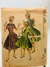 Vtg 1950's McCall's #3457 girl's drop waist full dress sewing pattern sz  8