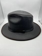 VIntage Wilsons Leather Black Leather Fedora Hat - Size Large Made in USA
