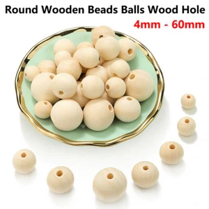 4mm to 60mm Natural Round Wooden Beads Balls Untreated Plain Wood Hole For DIY - Picture 1 of 11