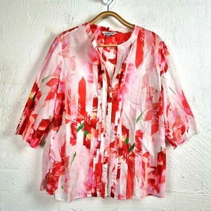 NONI B Womens Top Size 16 Pink/Red Floral 3/4 Sleeve V-Neck - Picture 1 of 11