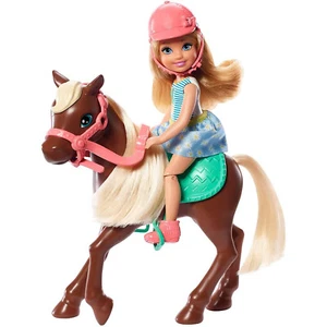 Barbie Chelsea Muñeca Pony Montar Juego + Marrón Belleza Caballo y Sillín y Casco - Imagen 1 de 9