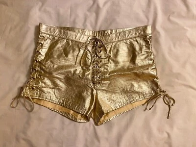Mini Pantalones Cortos Vintage Años 90 Cuero Dorado Género Neutro 38" Cintura Talla Grande XXL Foto 1 de 4