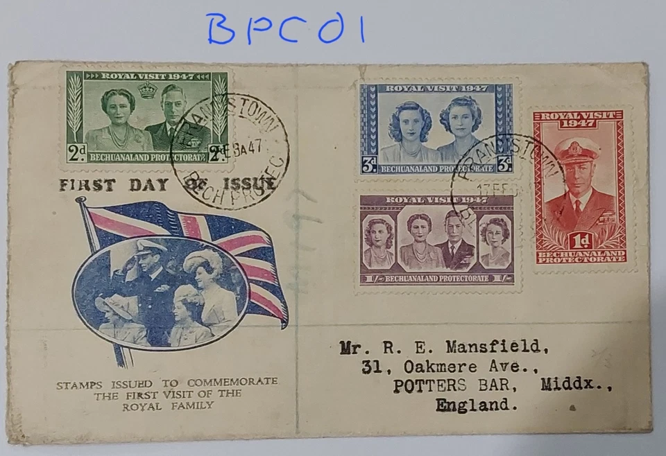 Bechuanaland Protectorate FDC 17 Feb 1947 Royal Visit Issue (BPC01) - Image 1 of 1