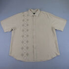 Nat Nast Shirt Mens Extra Large Beige Button Up Camp Casual All Silk Diamond ^