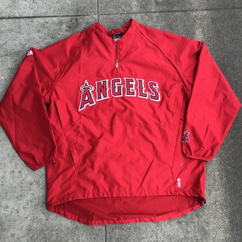 MAJESTIC Los Angeles ANGELS BASEBALL Red Jacket Polyester Size XL Cool Base Cover