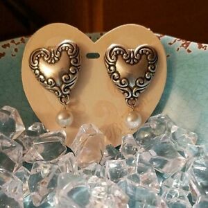 Brighton Hard to Find *CLIP~ON* CLASSIC HEART PEARL DROP Earrings!  NEW!