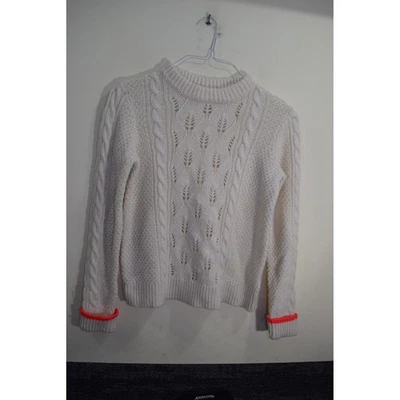 Boden Cable Knit Sweater Cream Orange Trim Wool Blend Cute Cozy GIRLS 11 12 L - Image 1 of 4