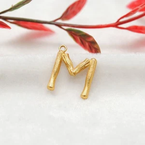 Initial M Letter Gold Pendant 18K Yellow Gold | M Alphabet Pendant Charm Jewelry - Picture 1 of 9