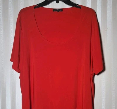 Slinky Brand Mujer Talla Grande 2X Rojo Tejido Top Cuello Redondo Manga Corta Vacaciones Usado en Excelente Condición  Foto 1 de 4