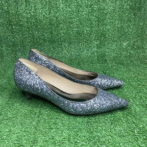 Zapatos de salón Badgley Mischka talla 7 plateados brillantes para mujer Madison Kitten - Imagen 1 de 8