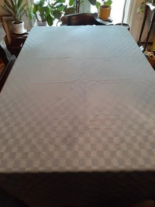 Food Network Blue Long Tablecloth 60" x 102" Damask Pattern "Squares" Polyester - Picture 1 of 5