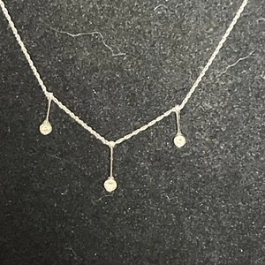 14K White Gold Diamond Dangle Necklace 3 Bezel Set Diamonds .03 ct Each 18 in - Picture 1 of 8