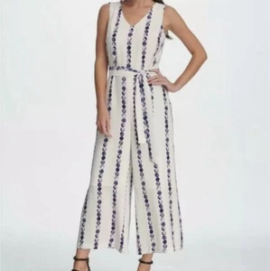 Mono DKNY Azul Marfil Sin Mangas Corbata Cintura Talla 10 NUEVO - Imagen 1 de 11