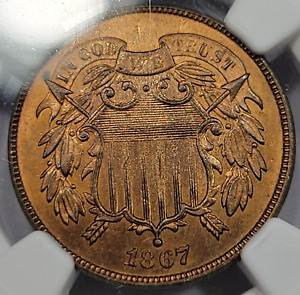 1867 2c Two Cent Piece MS65 RB NGC So Close to RD! Lovely Gem See Pics *F947