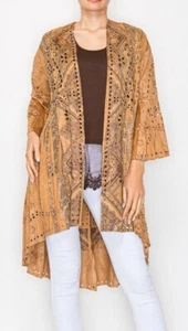 NEU ORIGAMI Strickjacke FAUX Wildleder Shirt SM-3XL WESTERN BOHO CHIC Lasercut Unikat - Bild 1 von 5