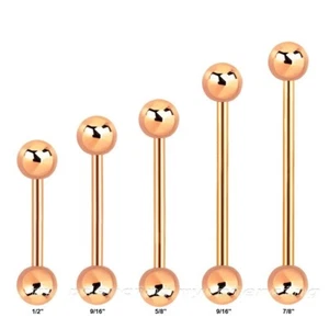 PAIR 14G Rose Gold PVD Surgical Steel Tongue & Nipple Ring Barbell with 6mm Ball - Imagen 1 de 7