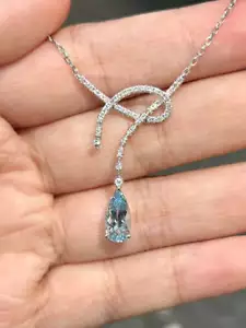 1.23ct Aquamarine with 0.21ct Round GIA Certified VS1 Lab Grown Diamond Necklace - Picture 1 of 6