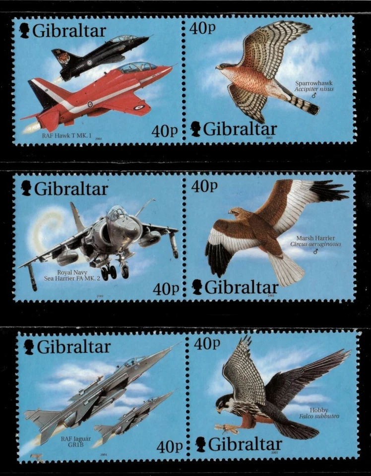 Gibraltar 2001 - Wings of Prey, Planes, Birds - Set of 6v - Scott 887-89 - MNH - Image 1 of 1