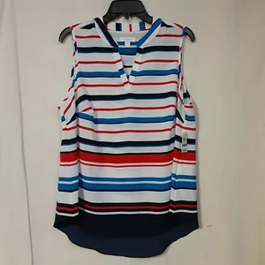 Charter Club Blouse OX Ocean Drift Stripes Nautical Sleeveless V Neck - Picture 1 of 8