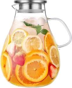 Glass Pitcher with Lid,3000Ml - Hot/Cold Water Jug, Juice and Iced Tea Beverage - Picture 1 of 12