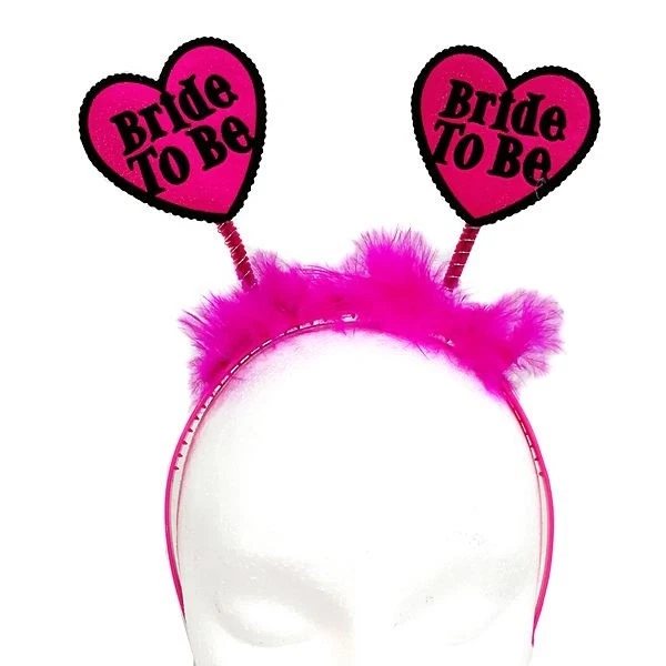 Heart ‘Bride to be’ Black and Hot Pink Feather Headband Hen Party Accessory - Image 1 of 1
