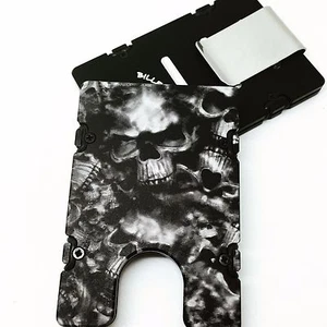 Cartera de aluminio con protección RFID negra con bolsillo frontal, patrón de calavera - Imagen 1 de 7