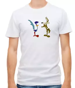 T-shirt uomo Coyote Road Runner personaggi dei cartoni animati bianco/nero maniche corte P117 - Foto 1 di 5