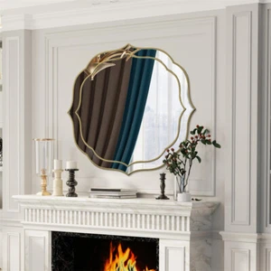 Espejo de tocador grande plateado con borde dorado biselado 31,5 pulgadas decoración del hogar - Imagen 1 de 17