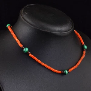 72 Cts Natural Carnelian & Malachite Beads Womens Necklace Jewelry JK 12E362 - Picture 1 of 3