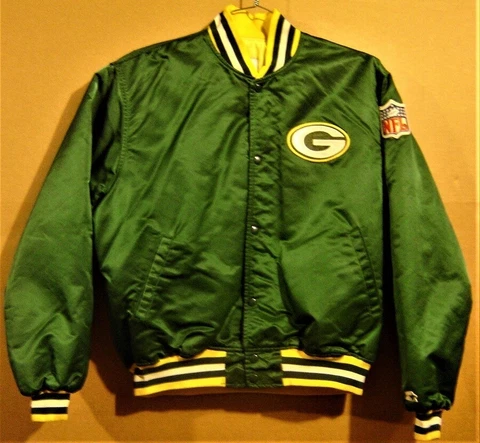 GREEN BAY PACKERS GREEN CHALKINE JACKET WITH NFL PATCH - By Starter In Size XL Cover