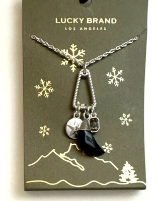 New Lucky Brand Tusk Star Charm Gifting Necklace, 18"L Silver-Tone/Black - Image 1 of 4