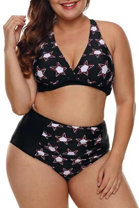 SWIMSUIT TWO PIECE "M" "L" "XL" Black 2pcs Starry High Waisted Bathing Suit - Picture 1 of 5