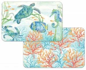 Set of 4 Reversible Placemats Sea Life Serenade - Picture 1 of 2