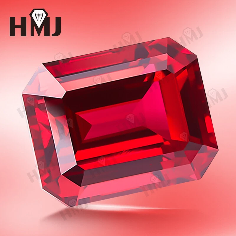 Ruby Emerald Cut Loose Gemstone Lab-Created Genuine Corundum Lab Grown Jewelry - Image 1 of 4