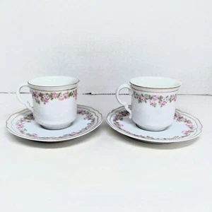 2 Antique Crown Vienna Austria Porcelain Demi Tea Cups & Saucers Pink Roses Gold - Picture 1 of 8