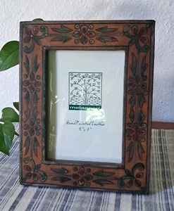 Melannco Hand Painted Leather Picture Frame 5" X 7" Moroccan Bohemian Rustic - Picture 1 of 7