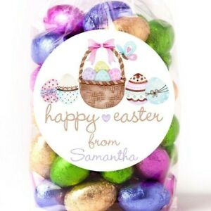 Easter Stickers Personalized - Watercolor Easter Egg Basket with Easter Eggs