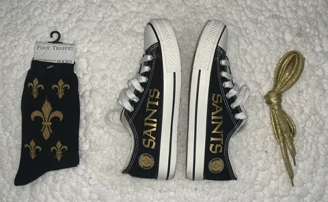 NFL New Orleans Saints Converse Style Womens Shoes, Socks, & Gold Laces Cover