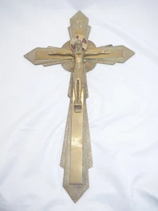 antike französische Bronze Messing Kruzifix Art Deco - Ayes pie de nos - Bild 1 von 9