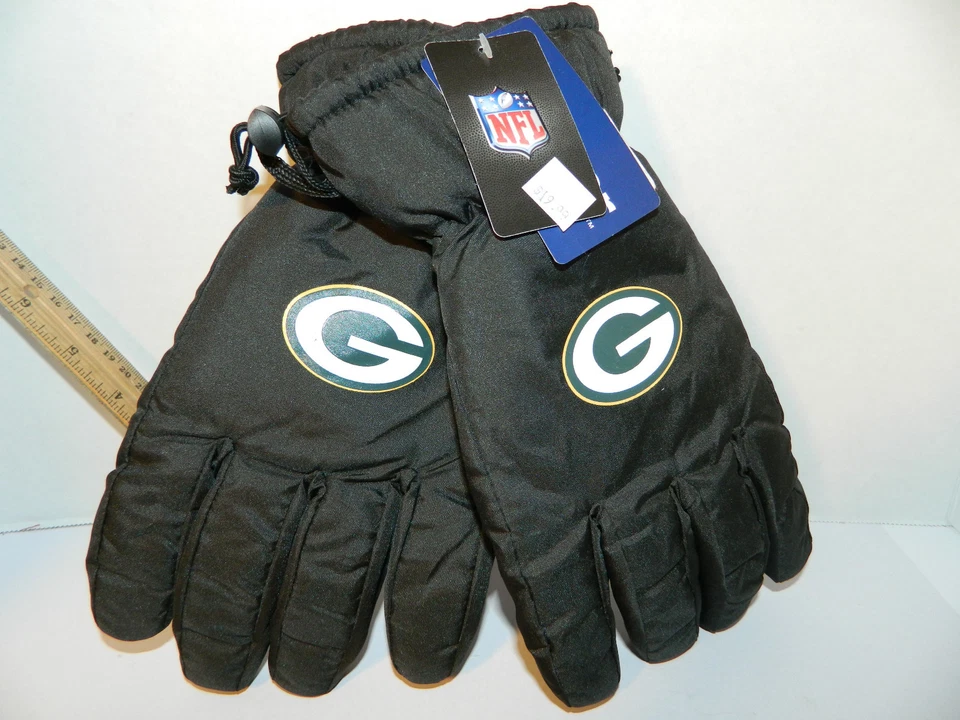 SZ Sm/Med Green Bay Packers Зимние Лыжные Перчатки Задняя дверь Игра Черные ИЗОЛИРОВАННЫЕ - Изображение 1 из 4