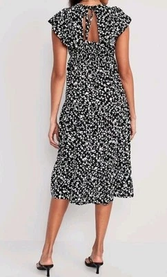 $44 Old Navy Rayon Black White Floral Ruffle Cap Sleeve Long Maxi Sun Dress XL - Image 1 of 4