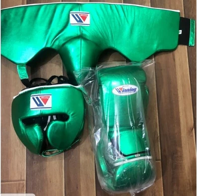 Custom Winning Hook & Loop Boxing gloves Cheek Bar Head Guard & Groin Guard Set - Image 1 of 4
