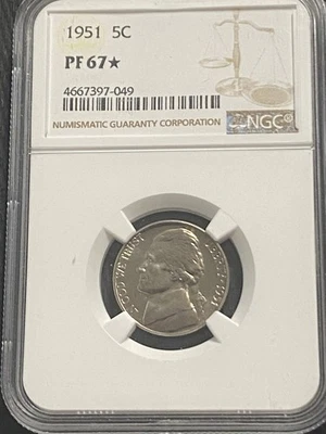 1951 JEFFERSON NICKEL NGC PR67☆ STAR EARLY PROOF! - Image 1 of 3