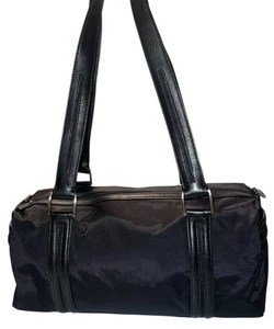 Tumi Ballistic Nylon Cylinder Tote 13.5" Leather Trim Straps & Zip Closure - Picture 1 of 9