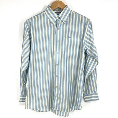 LL Bean Traditional Fit Long Sleeve Blue Yellow Striped Button Down Shirt Mens M - Image 1 of 4
